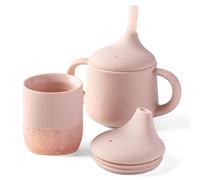Moonkie Baby Sippy Cup Set, Silicone Baby Cups 2oz & 3 Stages Toddler Training Bottle 4oz, Weaning Essential for 4M+, BPA Free, with Capacity Markings, for Toddler 6-12 Months(Blush Set)