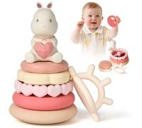 Moonkie Bunny Stacking Toys, Silicone Soft Stack Rings, for Baby Teething, Educational Learning, Sensory Toys for Babies, Toddlers & Infant, Gifts for Girls, 7 Piece Teethers Set
