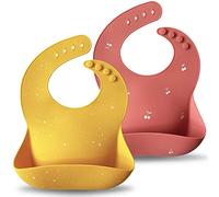 Moonkie Silicone Baby Bibs Set Of 2, BPA Free Waterproof Soft Durable Adjustable Silicone Bibs for Babies & Toddlers(Shifting Sand/Burlwood)