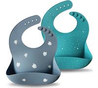 Moonkie Silicone Baby Bibs Set Of 2, BPA Free Waterproof Soft Durable Adjustable Silicone Bibs for Babies & Toddlers(Tradewinds/Teal)