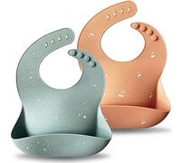 Moonkie Silicone Baby Bibs Set Of 2, BPA Free Waterproof Soft Durable Adjustable Silicone Bibs for Babies & Toddlers(Shifting Sand/Burlwood)