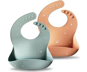 Moonkie Silicone Baby Bibs Set Of 2, BPA Free Waterproof Soft Durable Adjustable Silicone Bibs for Babies & Toddlers(Shifting Sand/Burlwood)