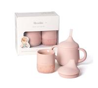 Moonkie Silicone Baby Cup Set | 2 Pack: 60ml Open Cup + 120ml 3-Way Sippy Cup | from 6 Months | Weighted Base (Anti-Tip) | BPA Free, Capacity Markings (Blush Set)