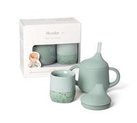 Moonkie Silicone Baby Cup Set | 2 Pack: 60ml Open Cup + 120ml 3-Way Sippy Cup | from 6 Months | Weighted Base (Anti-Tip) | BPA Free, Capacity Markings (Mint Set)