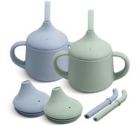 Moonkie Silicone Baby Sippy Cup 6+ Months with 2 Straws (Free Flow & Leak-Proof Valve) | 3 Stage Transition | Baby Water Bottle | BPA Free & Dishwasher Safe | 120ml(Ether/Sage)