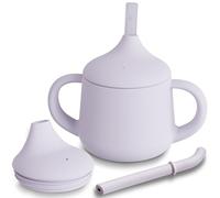 Moonkie Silicone Baby Sippy Cup 6+ Months with 2 Straws (Free Flow & Leak-Proof Valve) | 3 Stage Transition | Baby Water Bottle | BPA Free & Dishwasher Safe | 120ml(Mauve)