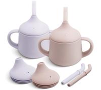 Moonkie Silicone Baby Sippy Cup 6+ Months with 2 Straws (Free Flow & Leak-Proof Valve) | 3 Stage Transition | Baby Water Bottle | BPA Free & Dishwasher Safe | 120ml(Blush/Mauve)