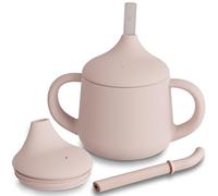 Moonkie Silicone Baby Sippy Cup 6+ Months with 2 Straws (Free Flow & Leak-Proof Valve) | 3 Stage Transition | Baby Water Bottle | BPA Free & Dishwasher Safe | 120ml(Blush)