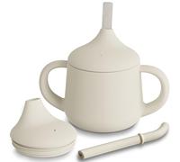 Moonkie Silicone Baby Sippy Cup 6+ Months with 2 Straws (Free Flow & Leak-Proof Valve) | 3 Stage Transition | Baby Water Bottle | BPA Free & Dishwasher Safe | 120ml(Ivory)