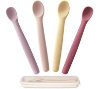 Moonkie Silicone Baby Spoons Set of 4, Soft-Tip Spoons for First Stage Infant Feeding, Bendable, Chewproof Baby Training Spoon Baby Utensils, Ideal for Self-Feeding and Baby Led Weaning