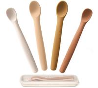 Moonkie Silicone Baby Spoons Set of 4, Soft-Tip Spoons for First Stage Infant Feeding, Bendable, Chewproof Baby Training Spoon Baby Utensils, Ideal for Self-Feeding and Baby Led Weaning (SP-02)