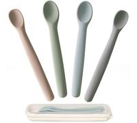 Moonkie Silicone Baby Spoons Set of 4, Soft-Tip Spoons for First Stage Infant Feeding, Bendable, Chewproof Baby Training Spoon Baby Utensils, Ideal for Self-Feeding and Baby Led Weaning