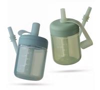 Moonkie Silicone Baby Straw Cup for Toddlers Transition: Leak-Resistant Design for Less Mess - Baby Water Bottle with Soft Silicone Straw - 2 Flow Options - Dishwasher Safe - 150ml, 2 Pack(Sage/Ether)