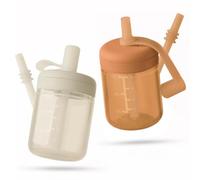 Moonkie Silicone Baby Straw Cup for Toddlers Transition: Leak-Resistant Design for Less Mess - Baby Water Bottle with Soft Silicone Straw - 2 Flow Options - Dishwasher Safe - 150ml, 2 Pack(Clay/Ivory)