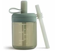 Moonkie Silicone Baby Straw Cup for Toddlers Transition: Leak-Resistant Design for Less Mess - Baby Water Bottle with Soft Silicone Straw - 2 Flow Options - Dishwasher Safe - 150ml, 1 Pack(Sage)