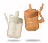 Moonkie Silicone Sippy Cup - Straw Cup with Straw from 6 Months. BPA-Free, Dishwasher Safe, Non-Spill, 2 Pack, 5 oz (Clay/Ivory)