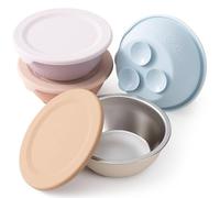 Moonkie Stainless Steel Baby Bowls with Silicone Lids & Suction Base | Seamless One-Piece Design | BPA-Free | 13oz | Dishwasher Safe | 4+ Months | 4 Pack (Blush/Misty Purple/Sky Blue/Shifting Sand)