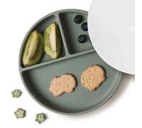 Moonkie Suction Plates for Babies & Toddlers | BPA-Free Weaning Plate with Lid | Silicone Divided Plate | Microwave and Dishwasher Safe - 1 Pack (Sage)