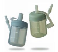 Moonkie Toddler Straw Bottle, BPA-Free Silicone Sippy Cup with Non-Spill Straw - Dishwasher Safe, 2 Pack, 5 oz (Sage/Ether)