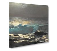 Moonlight at Wood Island by Winslow homer Canvas Print | Gallery Wrapped 30mm Frame Wall Art | 14x14 inches | Ready to Hang | Classic Landscape Picture | Living Room Bedroom Lounge Office