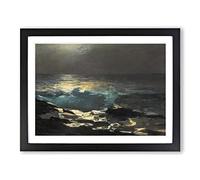 Moonlight At Wood Island By Winslow Homer Classic Painting Framed Print | A4 Black Framed Wall Art | Ready to Hang | Classic Landscape Picture | Living Room Bedroom Lounge Office