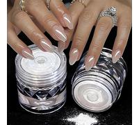 Moonlight Aurora Chrome Nail Powder - 2Pcs White Shimmer Magic Holographic Glitter for Nail Art Design 0.5g/Jar