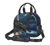 Moonlight Beacon Prints Lunch Bag Tote Bag for Women Men, Insulated Lunch Cooler Bag Organizer for School Picnic Work Outdoor