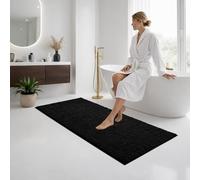 Moonlight Bedding Bath Mat Non Slip Anti Mould - Chenille Shower Mat Black 60 x 90 cm Super Absorbent Bathroom Mat Machine Washable Extra Soft Fluffy Bathmat