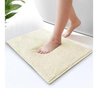 Moonlight Bedding Bath Mat Non Slip Anti Mould - Chenille Shower Mat Cream 50 x 80 cm Super Absorbent Bathroom Mat Machine Washable Extra Soft Fluffy Bathmat