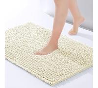 Moonlight Bedding Bath Mat Non Slip Anti Mould - Chenille Shower Mat Cream 50x80 cm Super Absorbent Bathroom Mat Machine Washable Extra Soft Fluffy Bathmat