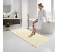 Moonlight Bedding Bath Mat Non Slip Anti Mould - Chenille Shower Mat Cream 60 x 90 cm Super Absorbent Bathroom Mat Machine Washable Extra Soft Fluffy Bathmat