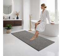Moonlight Bedding Bath Mat Non Slip Anti Mould - Chenille Shower Mat Dark Grey 60 x 90 cm Super Absorbent Bathroom Mat Machine Washable Extra Soft Fluffy Bathmat