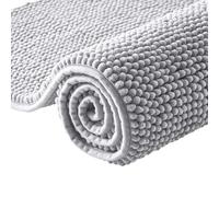 Moonlight Bedding Bath Mat Non Slip Anti Mould - Chenille Shower Mat Grey 40 x 60 cm Super Absorbent Bathroom Mat Machine Washable Extra Soft Fluffy Bathmat