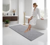 Moonlight Bedding Bath Mat Non Slip Anti Mould - Chenille Shower Mat Grey 60 x 90 cm Super Absorbent Bathroom Mat Machine Washable Extra Soft Fluffy Bathmat