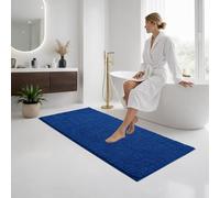 Moonlight Bedding Bath Mat Non Slip Anti Mould - Chenille Shower Mat Navy 60 x 90 cm Super Absorbent Bathroom Mat Machine Washable Extra Soft Fluffy Bathmat