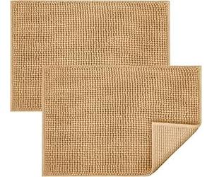Moonlight Bedding Beige Bath Mat Non Slip Anti Mould - 2 Pack Chenille Bathroom Mat 60x90cm Machine Washable Shower Mat