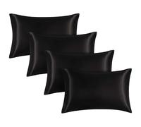 Moonlight Bedding Black Satin Pillowcases 4 Pack - Soft & Smooth Feels Like Silk Pillowcases for Hair and Skin Care