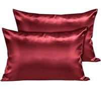 Moonlight Bedding Burgundy Cooling Satin Pillowcases 2 Pack - Soft & Smooth Feels Like Silk Pillowcases for Hair and Skin Care