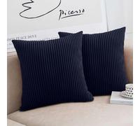 Moonlight Bedding Corduroy Cushions with Covers included 45 x 45 cm Pack of 2 Navy (2 covers, 2 inserts) Stripe Throw Pillow Cases with Invisible Zipper for home decor