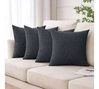 Moonlight Bedding Corduroy Cushions with Covers included 45 x 45 cm Pack of 4 (4 covers 4 inserts) Grey Stripe Throw Pillow Cases with Invisible Zipper for home décor 18 x 18 inches