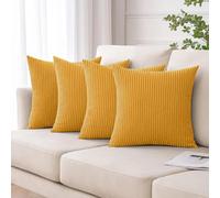 Moonlight Bedding Corduroy Cushions with Covers included 45 x 45 cm Pack of 4 Ochre (4 covers 4 inserts) Stripe Throw Pillow Cases with Invisible Zipper Living Room Bed Sofa18 x 18 inches
