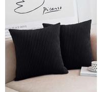 Moonlight Bedding Corduroy Cushions with Covers included Black Pack of 2 (2 covers, 2 inserts) 45 x 45 cm Decorative Stripe Throw Pillow Cases with Invisible Zipper for Living Room Bed Sofa