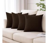 Moonlight Bedding Corduroy Cushions with Covers included Coffee Pack of 4 (4 covers, 4 inserts) 45 x 45 cm Decorative Stripe Throw Pillow Cases with Invisible Zipper for Living Room Bed Sofa