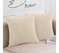 Moonlight Bedding Corduroy Cushions with Covers included Cream Pack of 2 (2 covers, 2 inserts) 45 x 45 cm Decorative Stripe Throw Pillow Cases with Invisible Zipper for Living Room Bed Sofa