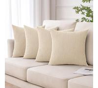 Moonlight Bedding Corduroy Cushions with Covers included Cream Pack of 4 (4 covers, 4 inserts) 45 x 45 cm Decorative Stripe Throw Pillow Cases with Invisible Zipper for Living Room Bed Sofa