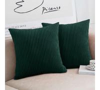 Moonlight Bedding Corduroy Cushions with Covers included Emerald Pack of 2 (2 covers, 2 inserts) 45 x 45 cm Decorative Stripe Throw Pillow Cases with Invisible Zipper for Living Room Bed Sofa