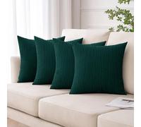 Moonlight Bedding Corduroy Cushions with Covers included Emerald Pack of 4 (4 covers, 4 inserts) 45 x 45 cm Decorative Stripe Throw Pillow Cases with Invisible Zipper for Living Room Bed Sofa