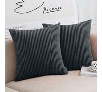 Moonlight Bedding Corduroy Cushions with Covers included Grey Pack of 2 (2 covers, 2 inserts) 45 x 45 cm Decorative Stripe Throw Pillow Cases with Invisible Zipper for Living Room Bed Sofa