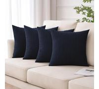 Moonlight Bedding Corduroy Cushions with Covers included Navy Pack of 4 (4 covers, 4 inserts) 45 x 45 cm Decorative Stripe Throw Pillow Cases with Invisible Zipper for Living Room Bed Sofa