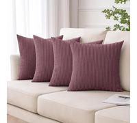 Moonlight Bedding Corduroy Cushions with Covers included Pink Pack of 4 (4 covers, 4 inserts) 45 x 45 cm Decorative Stripe Throw Pillow Cases with Invisible Zipper for Living Room Bed Sofa